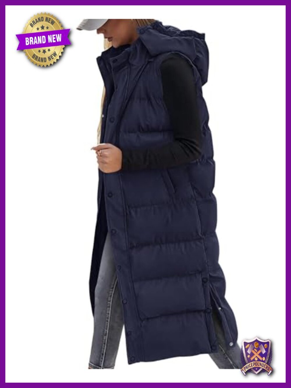 Long Quilted Puffer Vest Hooded Winter Coat Sleeveless